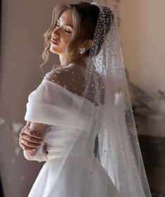 تصویر تور سر عروس، تور عروس عربی ،تور کارشده ،اکسسوری عروس 