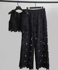 تصویر تاپ و شلوار گیپور مشکی 