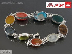 تصویر دستبند زنانه چندنگین اصلی ام البنین رکاب نقره مخراج وآبکاری طلاسفید سایز رایگان وارسال رایگان 