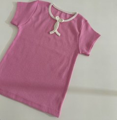 تصویر کراپ زنانه آستین کوتاه مدل یقه بند پاپیونی 