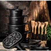 تصویر سرویس قابلمه چدن 14 پارچه راکلند _ مشکی cast iron pot service 14 rockland fabric _ black