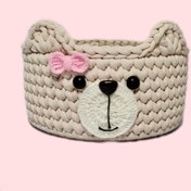 تصویر سبد قلاب بافی تریکو طرح خرسی کد 3 