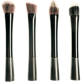 تصویر ست براش آرایش رژگونه رنگ مشکی 4 عددی همراه با کیف ارسال با رنگ رندوم ممول Memol Black Makeup Brush 4 Pcs