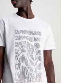 تصویر تی‌شرت مردانه با لوگو - جیر پنبه‌ای، سفید برند calvin klein jeans Men's Logo T-Shirt - cotton jersey, White