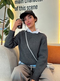 تصویر پلیور بافت زنانه زغالی مدل بافت وافل برجسته وارداتی - S 