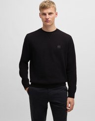 تصویر سویشرت نخی با فیت راحت و پچ لوگو برند boss Cotton-terry relaxed-fit sweatshirt with logo patch