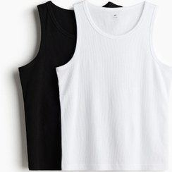 تصویر تیشرت رکابی فیت اسلیم با بسته دو عددی برند H&M 2-Pack Slim Fit Ribbed Vest Tops