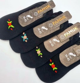 تصویر جوراب کالج زنانه گلدوزی طرح گل Women's embroidery college socks