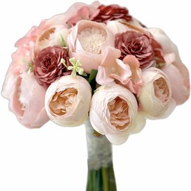 تصویر دسته گل مخلوط عروس ترکیب گلهای ابریشمی آنما، ارتانزیا و نسترن کد 2028 