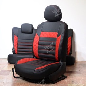 تصویر روکش صندلی خودرو سوشیانت مناسب ساینا و تیبا تمام چرم خرجکار قرمز مدل الوند 
