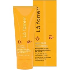 تصویر کرم ضد آفتاب و ضد لک بی رنگ لافارر مناسب پوست خشک و معمولی SPF50 La Farrerr Anti Spot Sunscreen Cream SPF 50 for Normal to Dry Skin