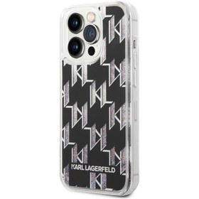 تصویر قاب کارل لاگرفلد مدل LIQUID GLITTER MONOGRAM PATTERN مناسب برای گوشی موبایل اپل - karl lagerfeld Iphone case Liquid Glitter Black Monogram Pattern 