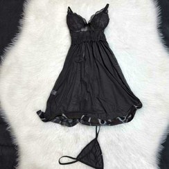 تصویر لباس خواب فانتزی دانتل زنانه لاوین مدل توری مشکی همراه شورت 