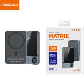 تصویر پاوربانک مگ سیف Rexcin مدل Matrix - مشکی Matrix wireless charging Mag Safe Power Bank