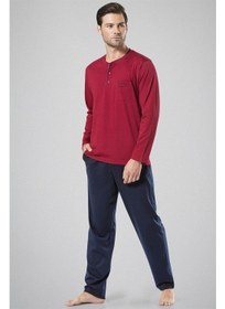 تصویر ست پیژامه مردانه آستین بلند - آبی تیره 5454 برند Pierre Cardin 5454 Men's Long Sleeve Pajamas Set-Claret Red