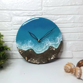 تصویر ساعت دیواری شبتاب رزینی طرح دریا - 20*20 / بدون عدد Glow-in-the-Dark Resin Wall Clock with Ocean Design