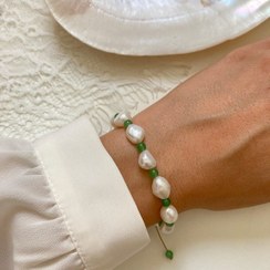 تصویر دستبند مروارید باروک و جید (یشم سبز) Pearl bracelet