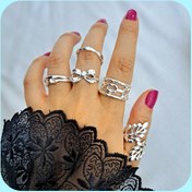 تصویر پک انگشتر ۶ عددی مینیمال آبکاری نقره برگ 