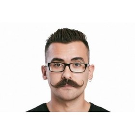 تصویر سبیل مصنوعی (پروتز) متس با طبیعی موی انسان مدل رو به بالا (پوآرو)MATS Handlebar Mustache Reusable 