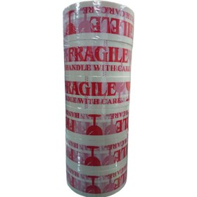 تصویر چسب طرح احتیاط شکستنی 90 یاردی 60 میکرون 5 سانتی بسته 6 عددی - مشکی سفید Code: S03 FRAGILE