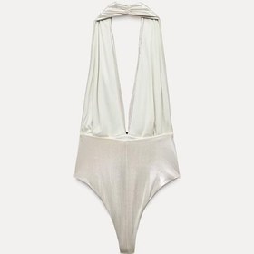 تصویر بادی زنانه زارا اورجینال مدل ZARA SEASHELL FOIL HALTER BODYSUIT 