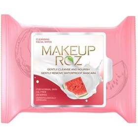 تصویر دستمال مرطوب آرایشی میکاپ رز مناسب پوست نرمال رایحه هندوانه بسته 25 عددی MAKE UP ROZ CLEANSING FACIAL WIPES-25PCS