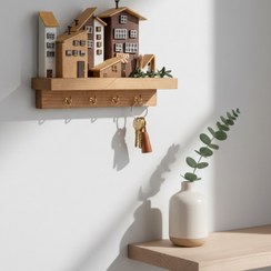 تصویر جاکلیدی دیواری چوبی دست‌ساز روستیک مدل سایه‌چوب Handmade Saye-Choob Rustic Wooden Key Holder - Shadow Wood Edition