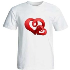 تصویر تی شرت زنانه طرح دو قلب کد 3778 رنگ قرمز 