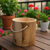 تصویر سطل زباله چوبی دکوراتیو ۵ لیتر با دسته کنفی 