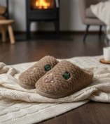 تصویر روفرشی و اسلیپر زنانه وارداتی کفی حوله ای رویه بسته طرح نیوگای کرم 