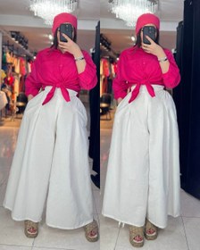 تصویر دامن شلواری لینن پشت کش قد 90 رنگبندی 