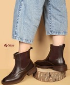 تصویر نیم بوت زنانه چرمی کش‌دار جلو زیپ زیره شکلاتی 