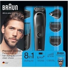 تصویر تیغ اصلاح مردانه 8IN1 مو ریش و تراشیدن بدن با فناوری AUTOSENSE بی سیم خشک مرطوب براون Braun 