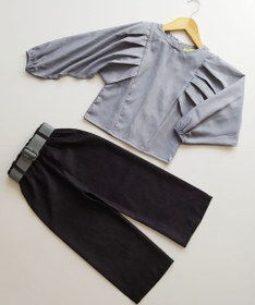 تصویر ست پوشاک دخترانه شومیز و شلوار بگ مناسب ۴ تا ۱۱ سال 