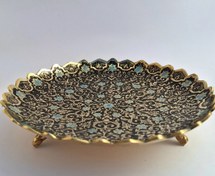 تصویر شیرینی خوری برنجی میناکاری سه پایه طرح تاج(مشکی) 