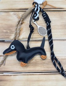 تصویر چارم بگ مدل دسته تنیس دار سگی - مشکی 