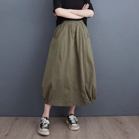 تصویر دامن خارجی زنانه کتان پایین کش - شیری / ۳۶ 