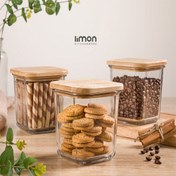 تصویر ظرف شیشه ای لیمون مدل 2189 ظرفیت ۸۶۰ میلی لیتر درب چوبی 