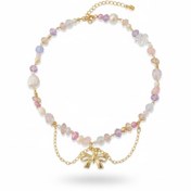 تصویر گردنبند مدل دراپ آویز پاپیون مهره کریستال پینترستی 