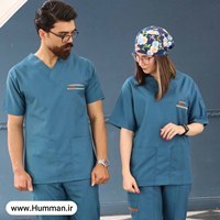 تصویر لباس ماساژ مدل یقه هفت سبز کله غازی | اسکراب پزشکی مدل یقه هفت سبز کله غازی 