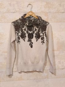 تصویر بلوز بافت یقه اسکی طرح گلدار کلاسیک 