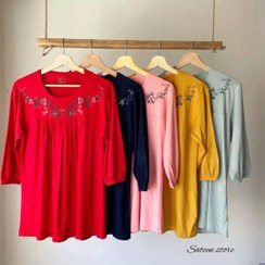 تصویر تونیک قواره دار گلدوزی شده بیگ سایز - صورتی 