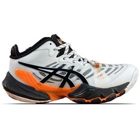 تصویر کتونی تخصصی والیبال اسیکس متارایز سفید مشکی نارنجی Asics Metarise White Black Orange 