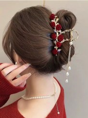 تصویر کلیپس فلزی دخترانه مجلسی طرح گل مخملی قرمز 