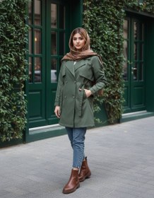تصویر بارانی سانتانا مدل مهر سایز ۴۶ تا ۵۴ رنگ سبز، کرم و مشکی 