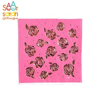 تصویر دستمال کاغذی صورتی گلدار طلاکوب 