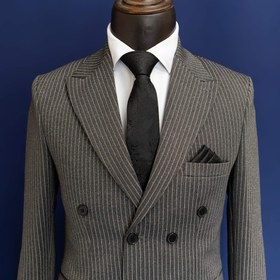 تصویر کت و شلوار مردانه دیپلمات دبل برست طوسی کاردین 