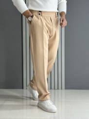 تصویر شلوار نیم بگ مازراتی کمر انگلیسی نسکافه ای روشن ( قد 105 سانت /پشت کمرکش) 