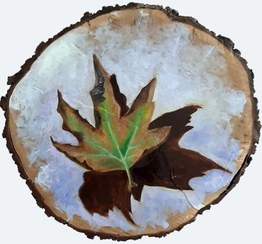 تصویر تابلو نقاشی روی چوب طرح برگ پاییزی autumn leaves design painting on wood