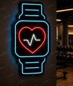 تصویر تابلو نئون ساعت دیجیتال قلب smartwatch neon sign
